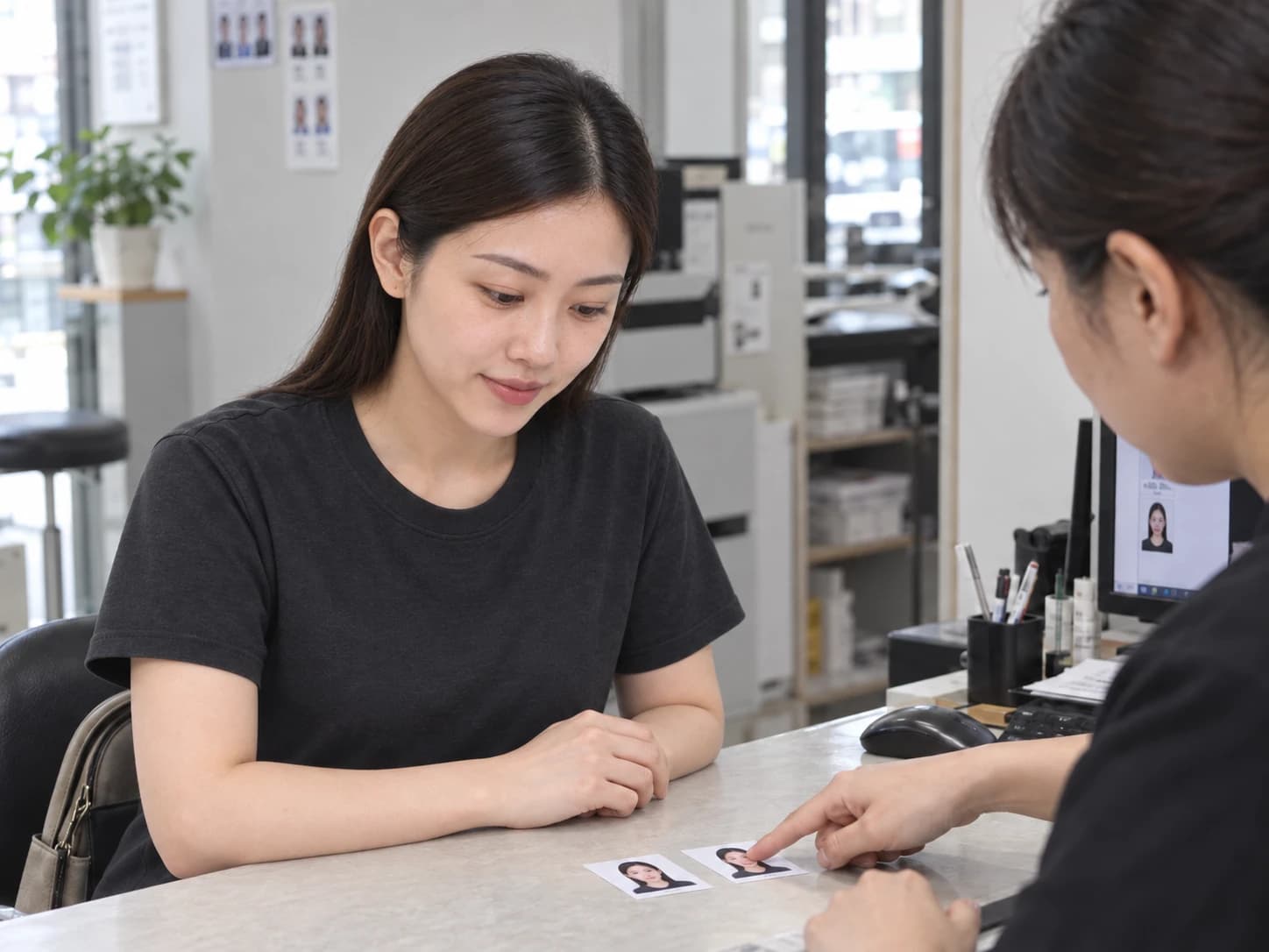 與店員確認照片用途與尺寸,AI 流程情境示意