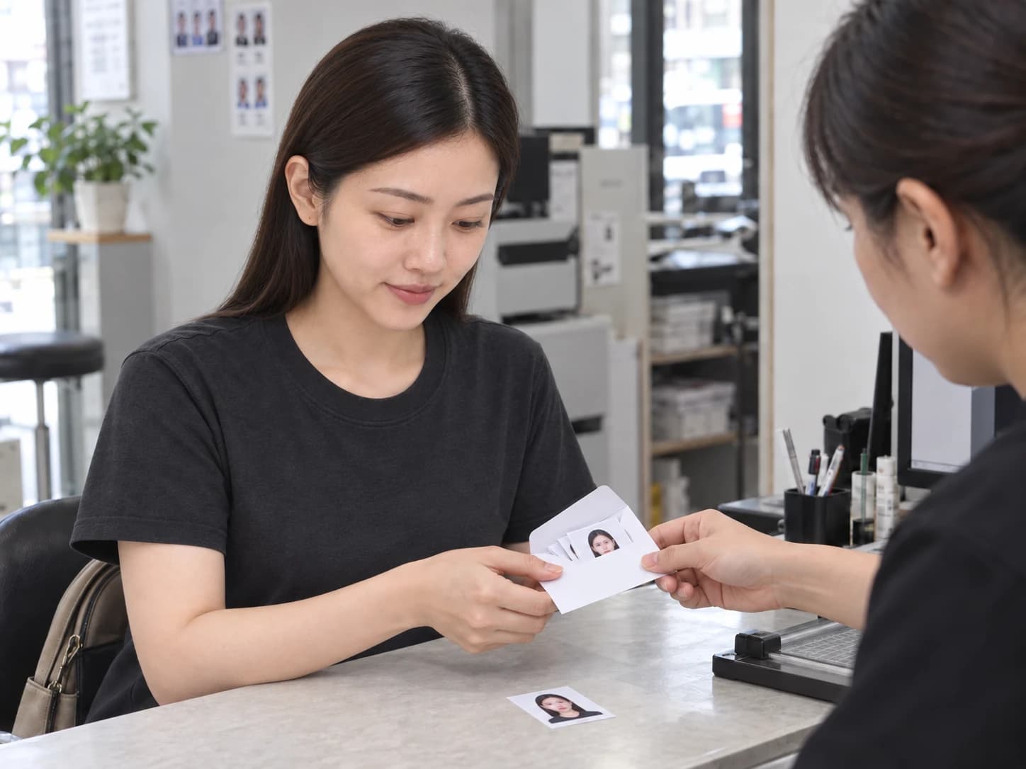 領取已裁切的照片與信封,AI 流程情境示意